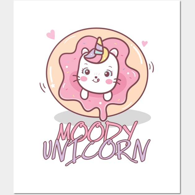 Moody unicorn - Cute little unicorn in a donut you and your kids would love! - Available in stickers, clothing, etc Wall Art by Crazy Collective